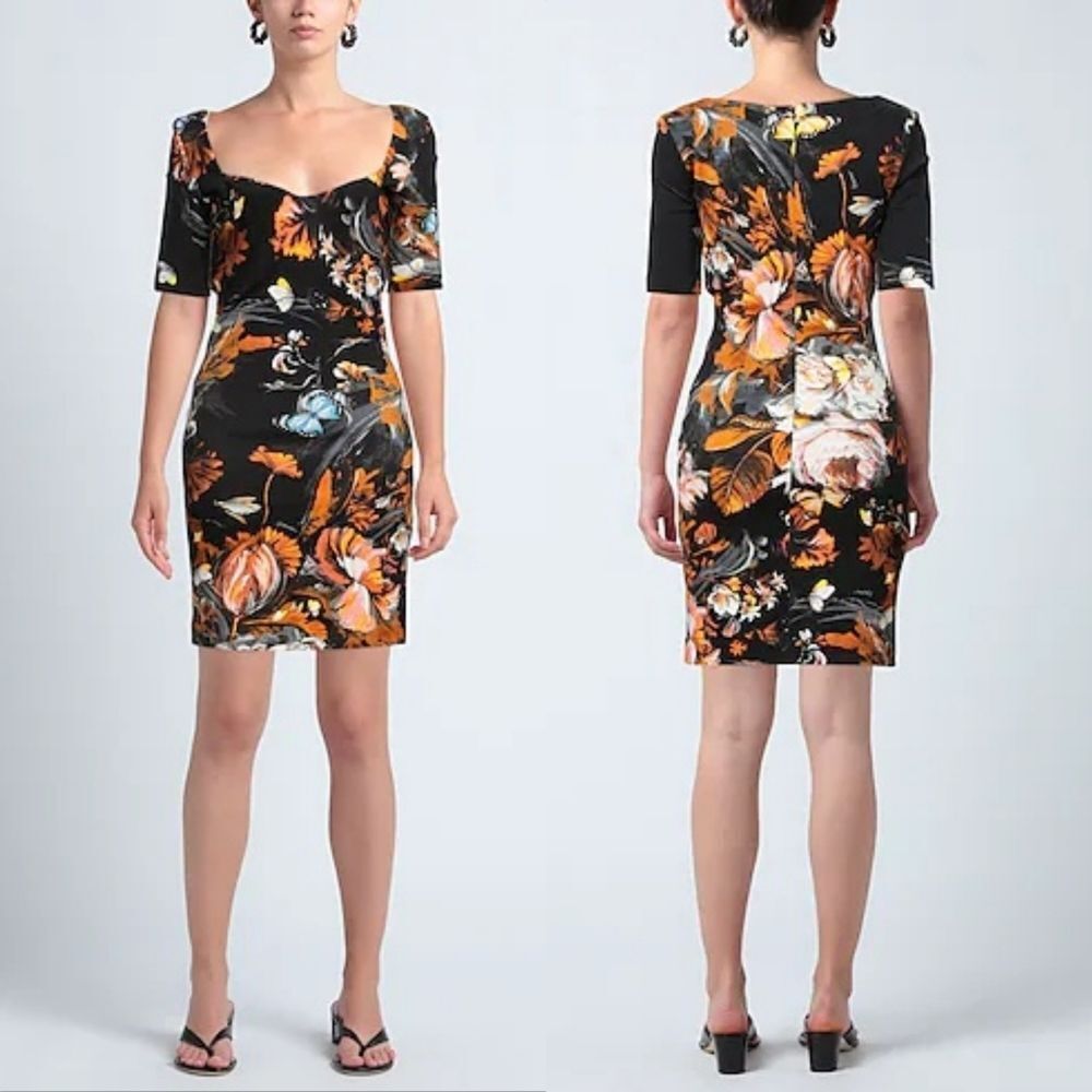 Just Cavalli Archive Print Sweetheart Pencil Dress in Floral Butterfly Print